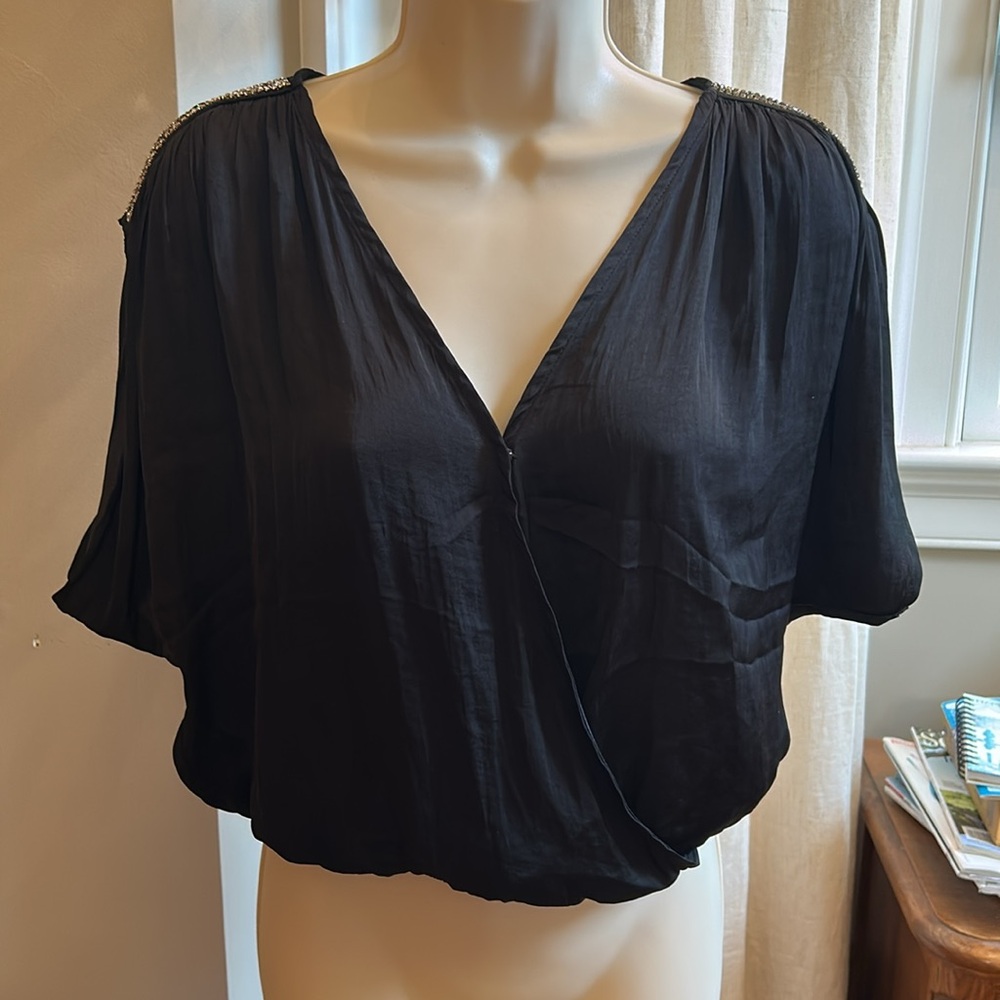 Forever 21 V-Neck Blouse With Diamanté Sleeves